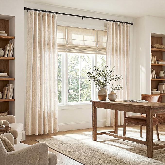 jinchan Linen Curtains Light Filtering Back Tab 50x84 Inch 2 Panels Beige | Semi Sheer Curtains 84 inch length for Bedroom Living Room, Modern Farmhouse Drapes with Rod Pocket, Natural Boho Curtains
