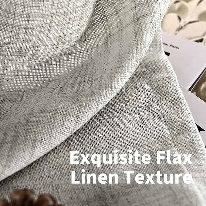YoungsTex Dark Grey Linen Semi Sheer Curtains 42 X 63 Inch Length | Textured Light Filtering Drapes with Bronze Grommet for Short Living Room Bedroom Window, 2 Panels