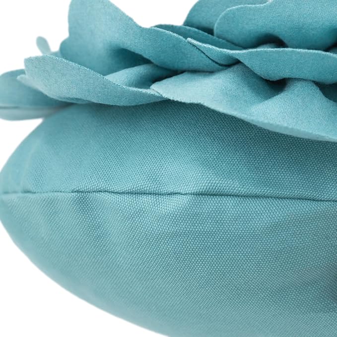 JWH Handmade Flower Pillow Cover Decorative Floral Pillow Case Round Cushion Summer Pillowcase for Home Bed Couch 14x14 Inches Teal Blue