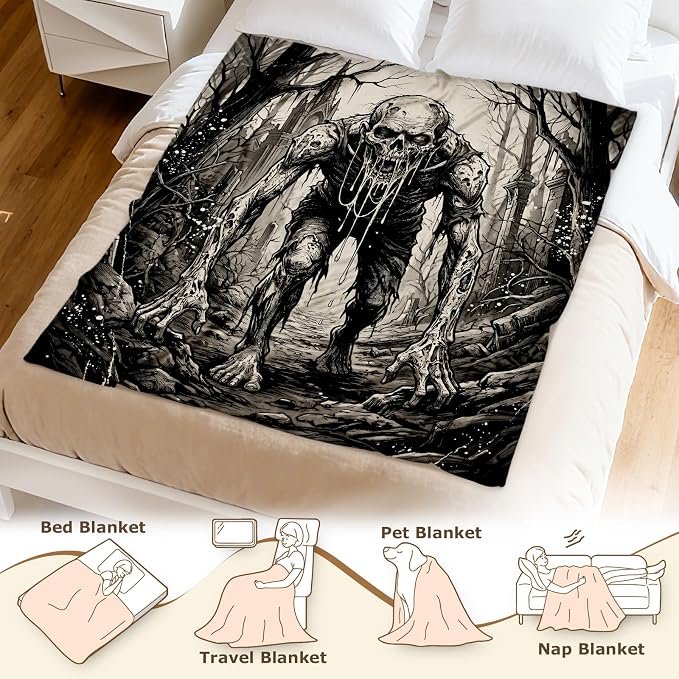 Aimego Scary Zombie Blanket, for Horror Fans, 50"x60" | Ultra-Soft Flannel Fleece Throw, All Seasons Cozy Leightweight Blanket for Sofa Bed Chair, Birthday Back to school Present
