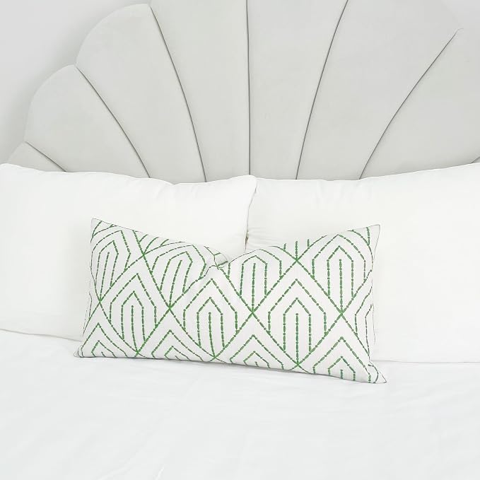 Slow Cow Linen Embroidery Decorative Lumbar Throw Pillow Cover Rectangular Pillowcase Cushion Cover for Bed Couch Sofa 12 x 24 Inches Green