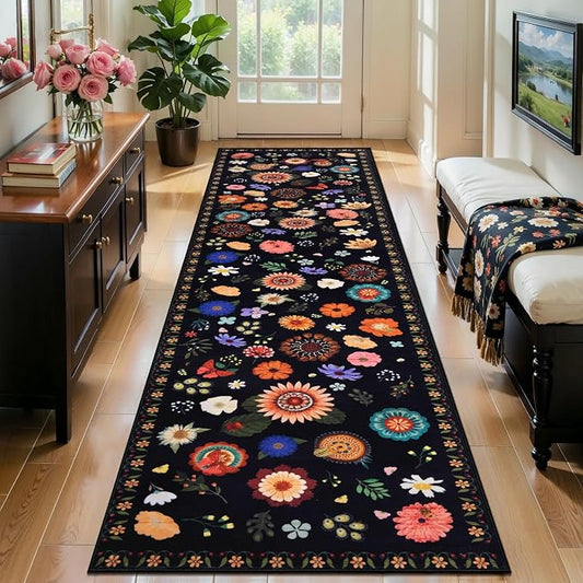 Ciicool 2x8 Hallway Runner Rug Floral Non Slip Washable Kitchen Rugs | Boho Soft Low Pile Long Carpet for Entryway Laundry Bedroom Carpets