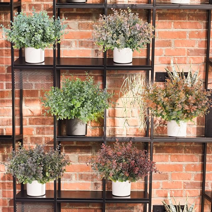 RECUTMS 12 Bundles Artificial Eucalyptus Plant Stems Branch 13In Dusty Blue | Plastic Boxwood Shrubs Greenery,No Maintenance,Long-term Reuse,Table Arrangement,Farmhouse Garden Vase Outdoor Planter Decor