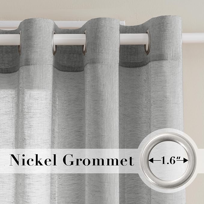 H.VERSAILTEX Ultimate Natural Effect Linen Semi-Sheer Curtains,Nickel Grommet Window Curtain Panels for Living Room/Bedroom(Set of 2)