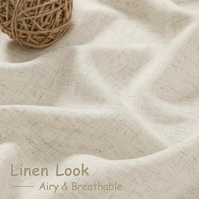 Vanilla Linen Curtains for Living Room 72 Inches Long Luxury Light Filtering Semi Sheer Curtain Back Tab Modern Farmhouse Decor Elegant Coastal Drapes for Bedroom Office 52x72, 2 Panels