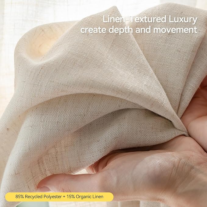 Liz Sheer Pinch Pleated Linen Curtains 90 Inches Long - Light Filtering Pleat Curtains for Living Room,Window Curtains for Bedroom, Luxury Pinch Pleated Drapes with Hooks, Natural, 2 Panels Set
