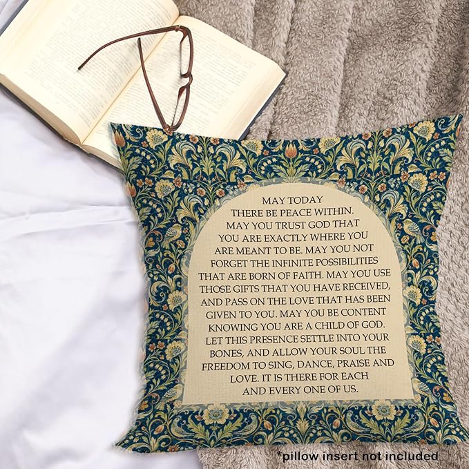 Vintage Floral Catholic Throw Pillow Cover 18x18, Christian Decor Pillow Cases for Women, Religious Inspirational Decorative Square Pillowcases for Home Living Room Bedroom Church