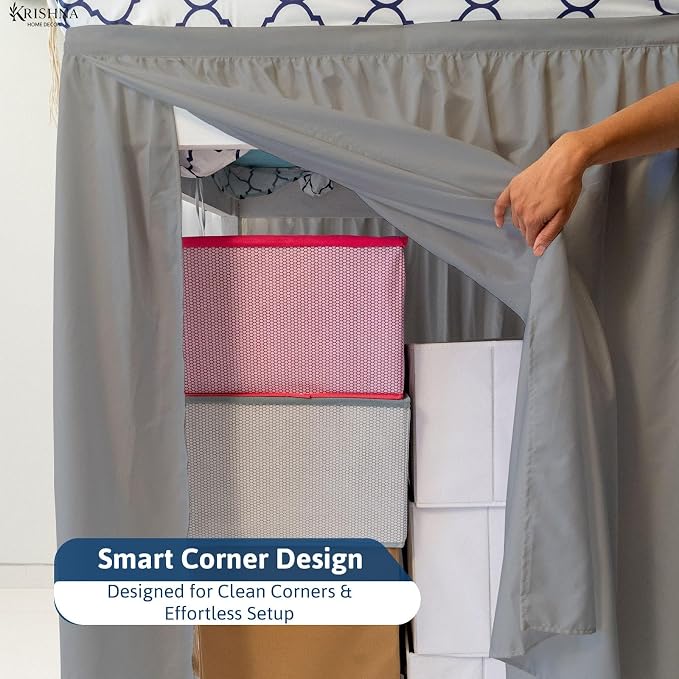 Krishna College Dorm Room Ruffle Bed Skirt with Split Corners, 100% Brushed Microfiber Ultrasoft, Breathable, Twin XL Bedding Extended 42 Inch Drop, Light Grey