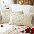 Artscope Valentines Pillow Covers 12x20 Set of 2 Decorative Love Heart Valentines Day Throw Pillow Cases Soft Plush Faux Fur Couch Cushion Case for Holiday Sofa Bed Room Home Decor-Beige Heart