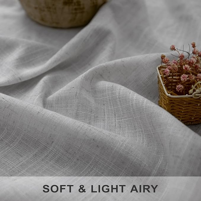 Pitalk Light Grey Curtains 90 Inches Long for Living Room 2 Panels Back Tab Loop Pocket Light Filtering Draperies Soft Linen Semi Sheer Gray Curtains for Bedroom Modern Farmhouse Decor 52x90 Length