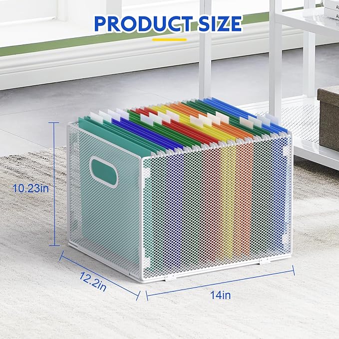 samstar Hanging File Organizer, Mesh File Folder Organizer Crate Cabinet Inserts Storage Box, Letter Size,White