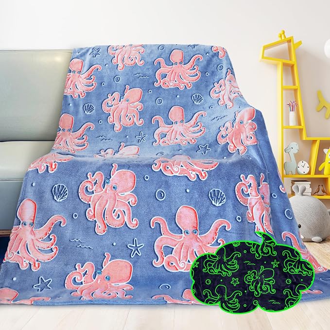 GEULAY Twin Size Octopus Blanket, Pink Blue, 60"x80"