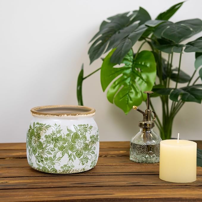 Dosayes Vintage Plant Pot,6.29 inch Green Ceramic Flower Pot with Drainage