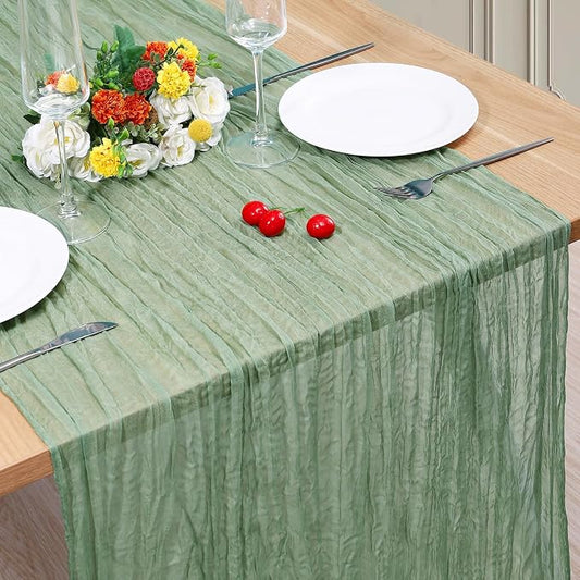 1 Pack Cheesecloth Table Runner 10Ft Christmas Gauze Boho Table Runners for Wedding Decor Bridal Shower Decorations Baby Shower Party(35" x 120")