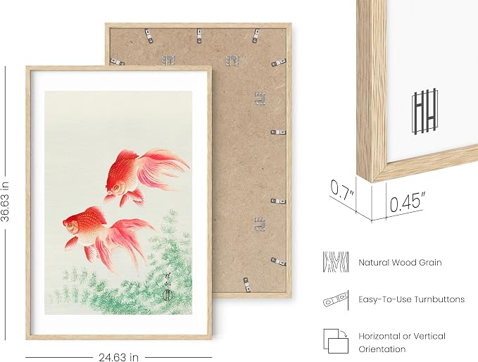 HAUS AND HUES Japanese Wall Art - Goldfish Framed Print, Japandi Asian Art Poster, Japanese Decor for Bedroom or Living Room, 24x36 Beige Frame
