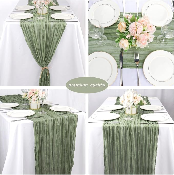 12 Pack 13Ft Cheesecloth Table Runner 35x157 Inch Boho Gauze Table Runner Cheese Cloth Long Rustic Table Runners for Wedding Bridal Shower Birthday Party Table Decor (Dusty Sage Green)