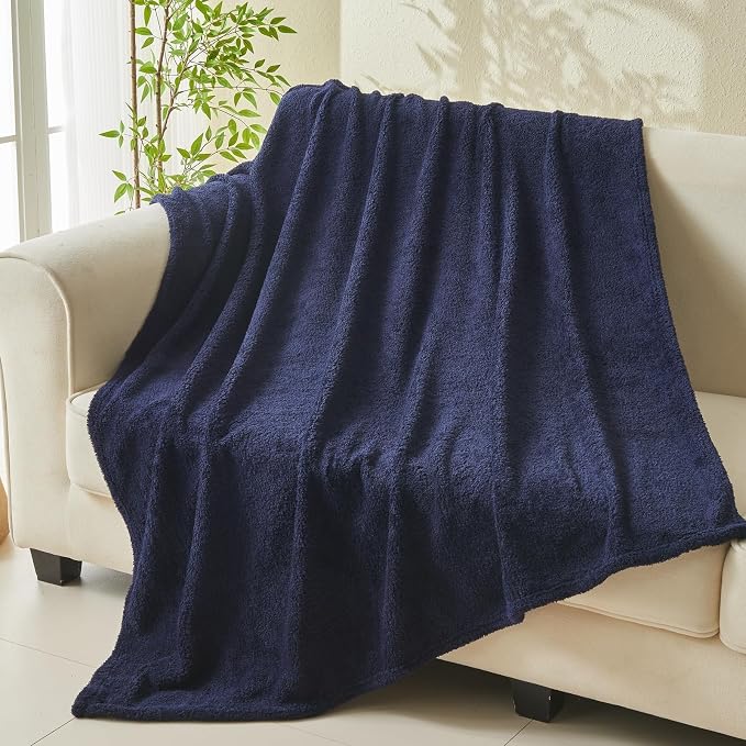 NEWCOSPLAY Knitted Throw Blanket for Couch Sofa Bed, Dark Navy, 90"x90" | Super Soft Plush, Fuzzy Fluffy Microfiber, Lightweight Cozy Blanket for Room Decor, All Season Use
