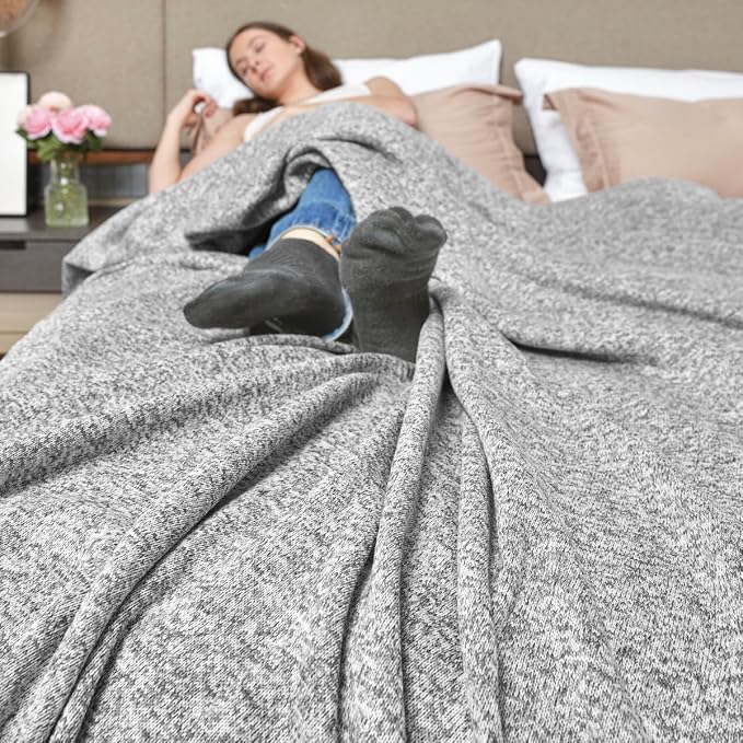 KAWAHOME Summer Sweatshirt Blanket for Bed Lightweight Soft Thin, 71" × 79" | Breathable Jersey Blankets for Hot Sleepers in Air-Conditioned Room, Home Decor Holiday Gift, Heather Grey