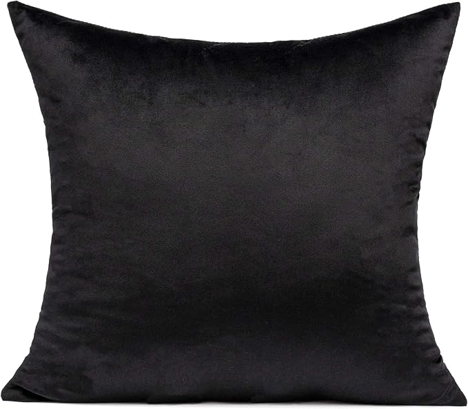 Velvet Throw Pillow Covers 16x16 Black Decorative Couch Cushion Cases Pillowcases Soft Solid Warm Cozy Square Home Decor for Sofa Chair Bedroom Car Set of 2 pieces, 16"x16