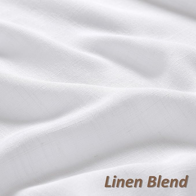 White Linen Curtains 120 Inch Length for Living Room Bedroom 2 Panels Set Rod Pocket Light Filtering Semi Sheer Window Curtains 52 Inch Width Boho Farmhouse Linen Drapes, W52xL120