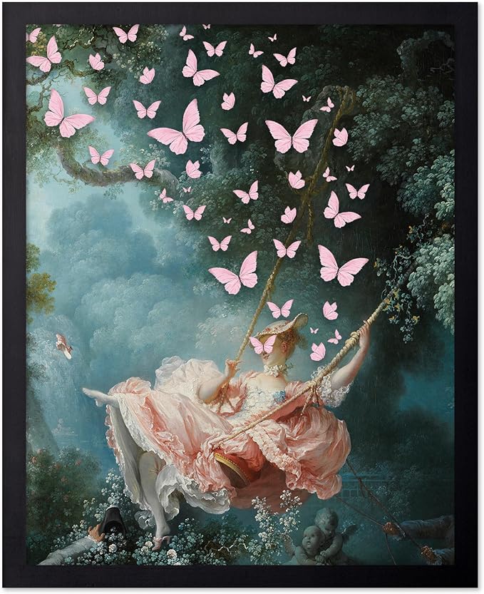 Poster Master Butterfly Print - The Swing Painting Poster - Altered & Pop Art - Aesthetic Wall Design - Gift for Men & Women - Decor for Office, Bedroom or Living Room - 16x20 Black Framed