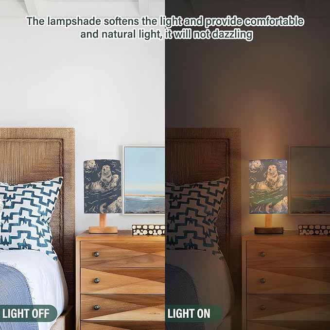 Bedside Table Lamp Sea Otter Animal Blue Nightstand Lamp with Wood Desk Lamps for Bedroom Living Room Nursery Office Home Decor