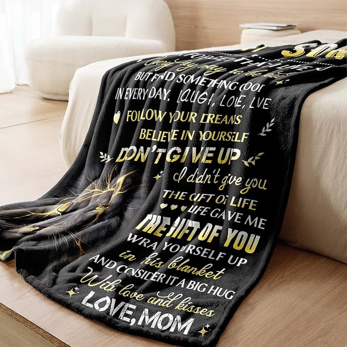 Gifts for Son, Son Gifts from Mom, Son Birthday Fathers Day Graduation, Soft Throw Blanket 60"x50"