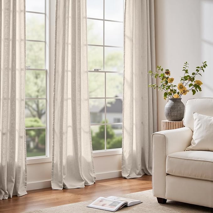 jinchan Custom Size Curtain Linen Blend Curtain 1 Panel for Bedroom Living Room, Light Filtering Farmhouse Drape with Rod Pocket Back Tab (Oat)