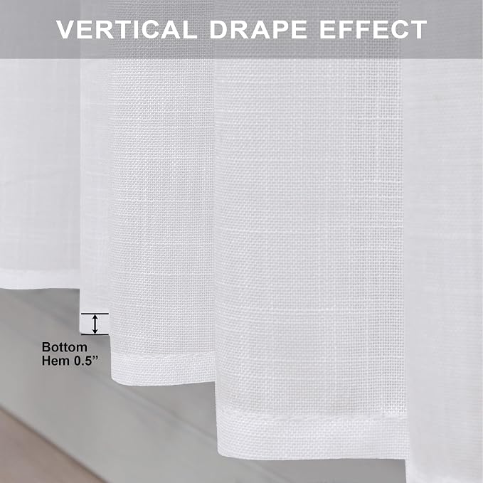 White Linen Curtains 38 Inch Wide for Bedroom 2 Panels Back Tab Rod Pocket Lightweight Flowy Cotton Textured Semi Sheer Boho Farmhouse Curtains for Living Room Classic Vintage Decor Width 38x84 Long