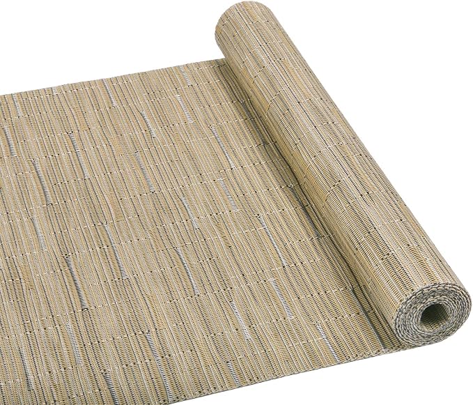 SHACOS 12x54 inch Woven Vinyl Table Runner Wipe Clean Reversible Weave Table Centerpiece Runners for Kitchen Dining Washable PVC Coffee Table Runner Indoor Outdoor, Bamboo Tan