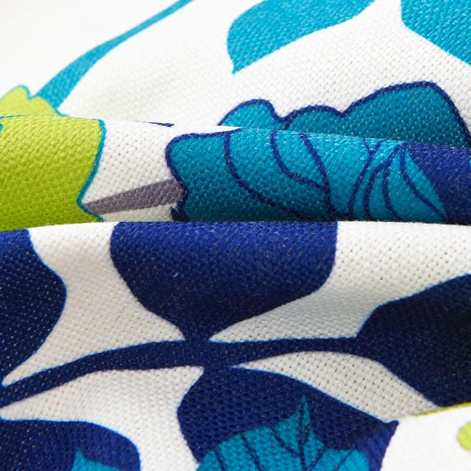 Turquoise Yellow Floral Pillow Covers 16x16 Set of 2 Cotton Linen | Durable Thick Cotton Linen Material, Soft Breathable Floral Decor, Suitable For Spring Summer Couch Bed & Outdoor Patio Porch