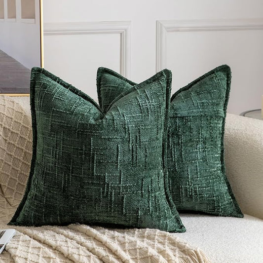 MADIZZ Pack of 2 Chenille Throw Pillow Covers 20x20 Inch Green Soft Neutral Decorative Throw Pillows for Couch Sofa Boho Accent Cushion Covers Modern Farmhouse Home Decor for Bedroom Living Room
