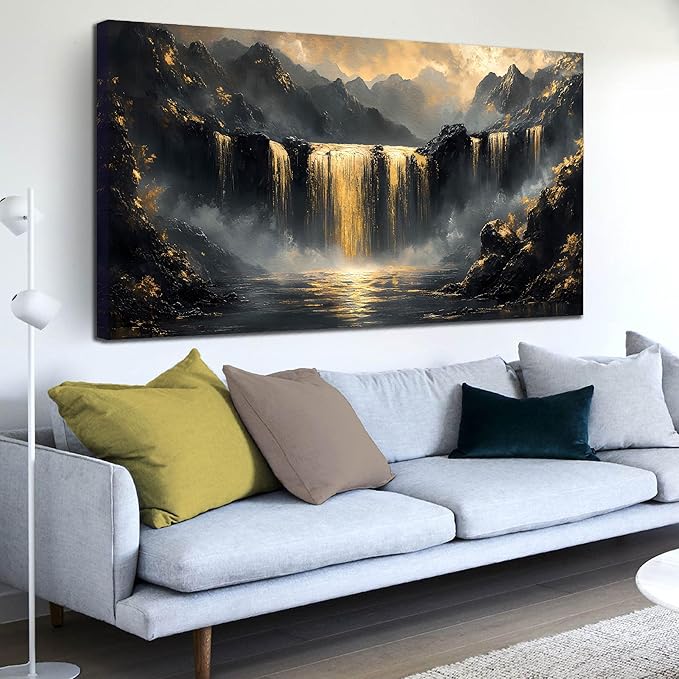 HUBOSKN Waterfall Wall Art for Living Room Large Size - Mountain Canvas Wall Art for Office - Modern Art Wall Decor for Bedroom Size 29" x 59"