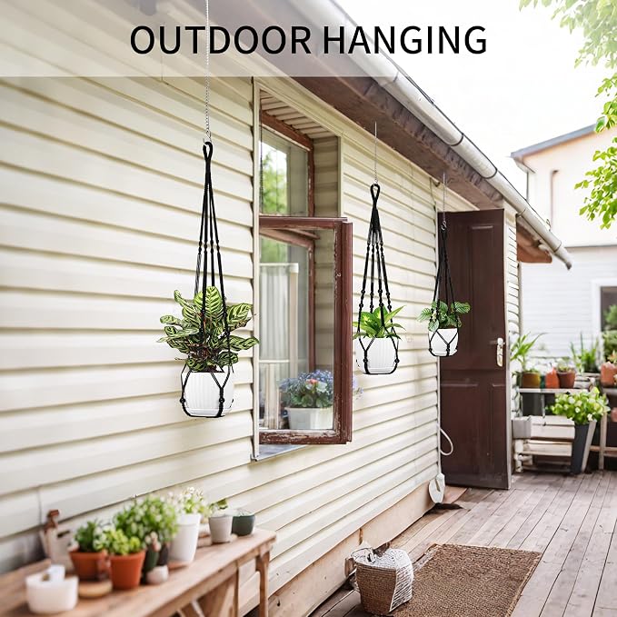 Macrame Plant Hanger - Fits 4-15 Inch Pots, 3 Pack, Black