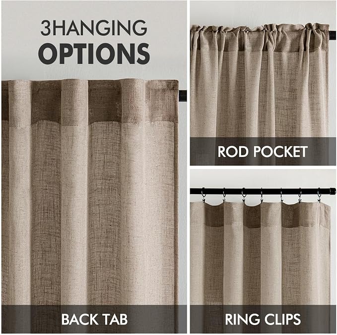 MIULEE Taupe Grey Linen Curtains 52x45 Inch Length 2 Panels for Bedroom | Living Room, Soft Linen Textured Window Drapes, Semi Sheer Light Filtering, Back Tab Rod Pocket,, Farmhouse Burlap Look Decor