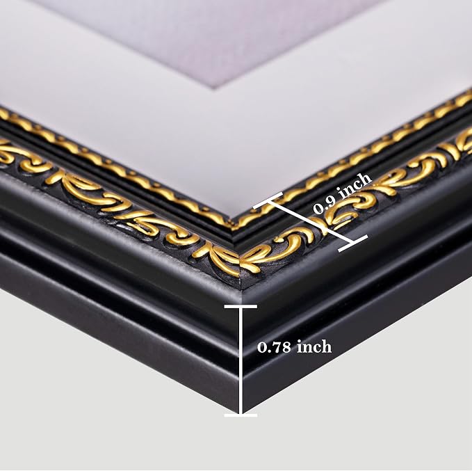 eletecpro 8x10 Vintage Picture Frame, Glass Cover, Black Gold, 2-Pack
