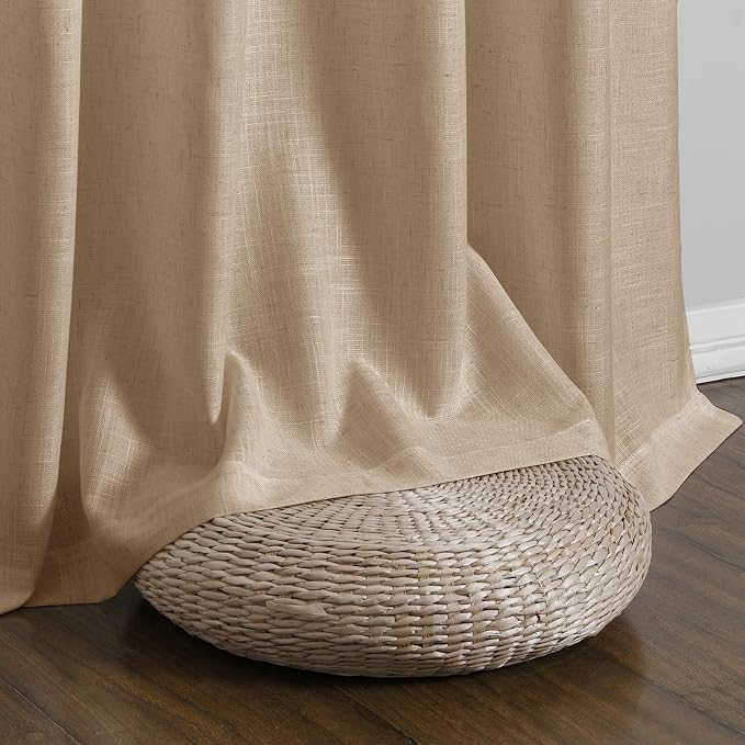 Sand Beige Linen Curtains 120 Inches Long Rod Pocket Semi Sheer Dining Room Cozy Bedroom Decor Cotton Look Country Rustic Farmhouse Boho Curtains 2 Panel Set,52x120