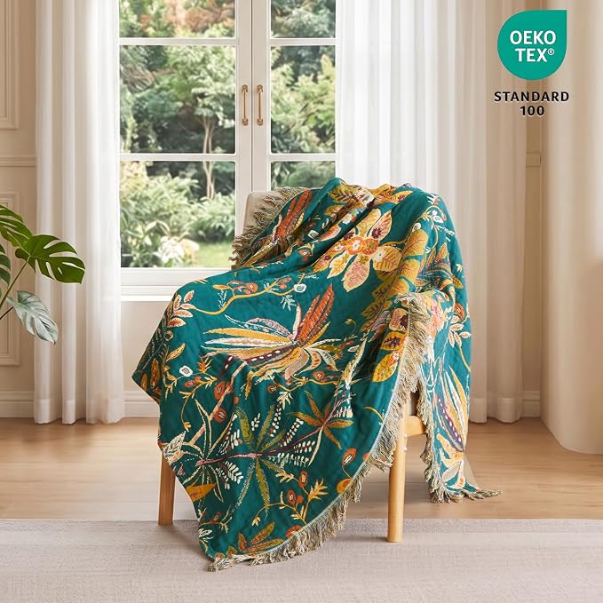 MSGKV Boho Throw Blanket 50"x60" Summer Cotton Leopard Animals Blanket | Muslin Throw, Leopard Animal Pattern, Reversible Woven, Lightweight Comfort, Farmhouse Decor, All Seasons, Machine Washable