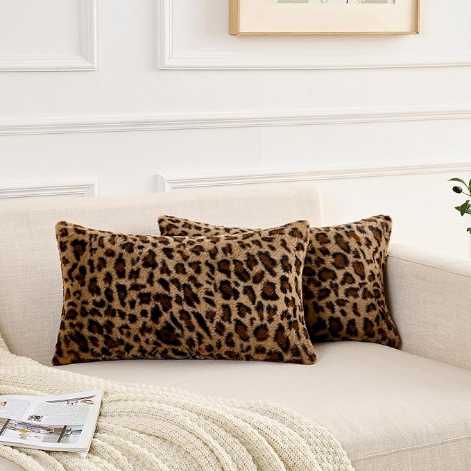 GALMAXS7 Cheetah Pillow Covers Leopard Throw Pillow Covers Set of 2, 12x20 | Faux Fur Throw Pillow Covers Leopard Couch Pillow Covers Fluffy Soft Decorative for Home Living Room Bedroom