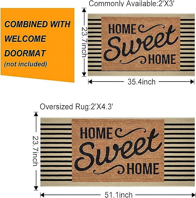 Black and Khaki Outdoor Rug 2'x4',Striped Front Porch Rug Washable Front Door Mat Entryway Throw Rug for Front Porch Indoor Outdoor Doormat