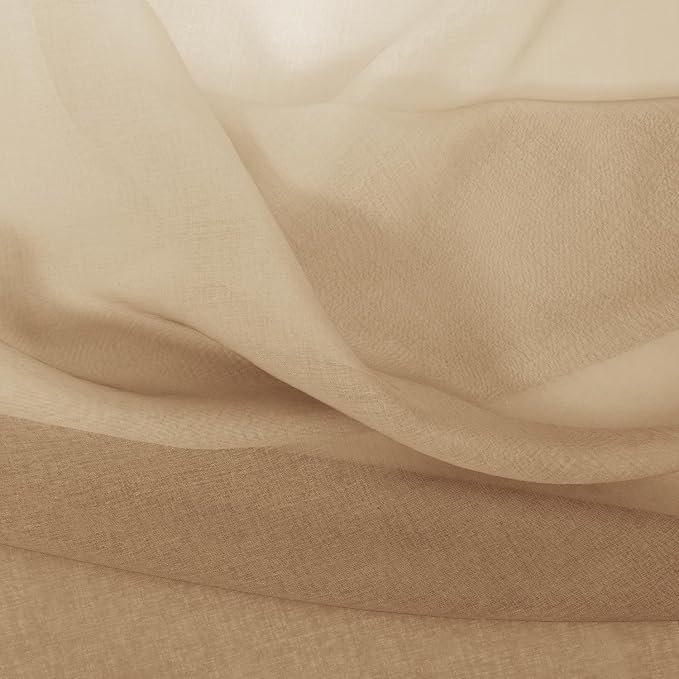 DWCN Taupe Faux Linen Ombre Sheer Curtains - 96 inches Long Gradient Semi Voile Curtains for Bedroom and Living Room, Set of 2 Grommet Top Window Curtain Panels, 52 x 96 Inches Long, Taupe