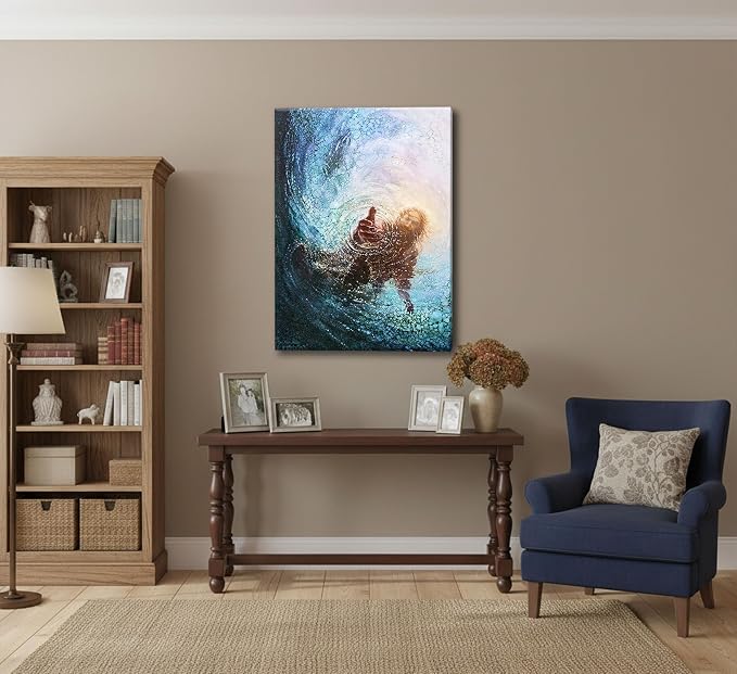 DYLGYWI Jesus Christian Canvas Wall Art | Hand of God Reaching Into Water Picture Bible Christ Religion Wall Decor Poster Print for Living Room Bathroom Church