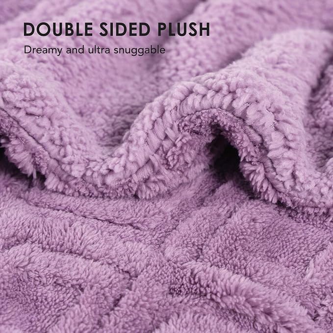 EverGrace Jacquard Reversible Sherpa Throw Blanket, 60" x 80", Mauve Purple | Jacquard Sherpa Throw Blanket, Super Soft, Cozy Plush Blanket, Reversible Thick Warm Throw for Bed, Sofa, Living Room