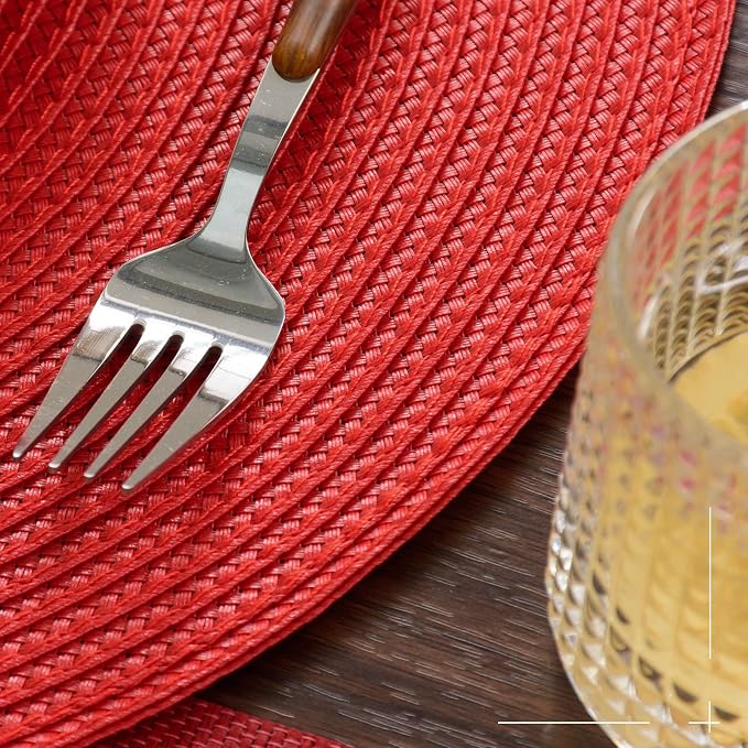 FunWheat Round Braided Placemats Set of 6 Table Mats for Dining Tables Woven Washable Non-Slip Place mats 15 inch (red, 6pcs)