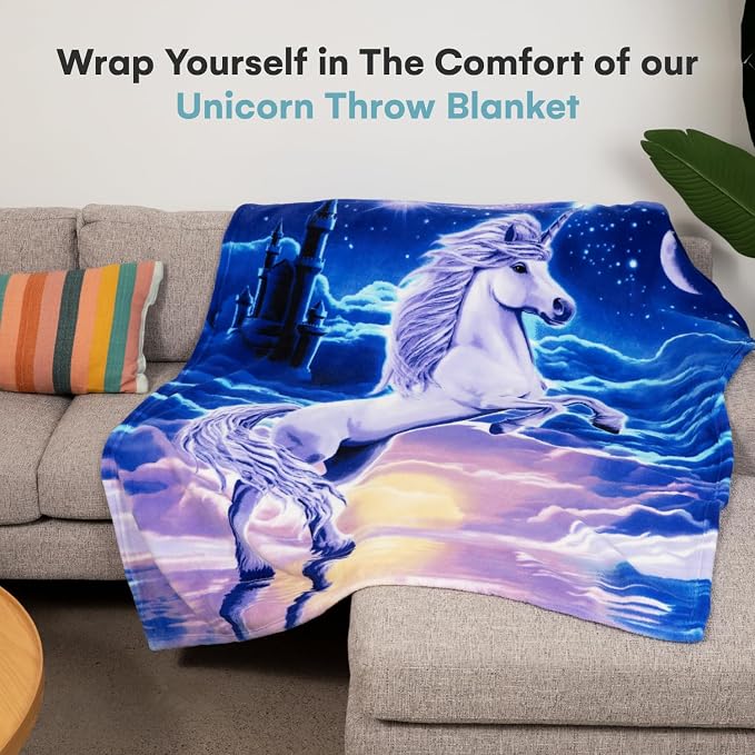 Dawhud Direct Unicorn Throw Blanket - 50x60 Inches Soft Plush Unicorn Fleece Blanket for Girls and Boys - Cozy Unicorn Kingdom Plush Throw for Bed or Couch - Thoughtful Gift for Kids and Adults