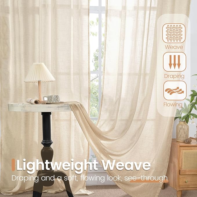 BGment Linen Curtains 84 Inch Length for Living Room Windows, Semi Sheer Natural Textured Drapes for Bedroom Dining Farmhouse Decorative Rustic Rod Pocket Lightweight, 2 Panels Set, Each 60 Inch Wide