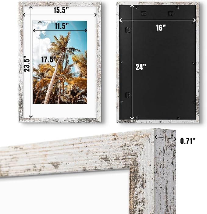 6 Pack 16x24 Distressed White Picture Frame with Real Glass Mat for 12x18
