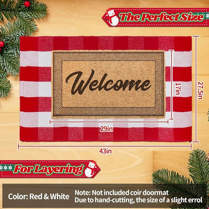 Christmas Buffalo Plaid Rug 27.5x43 in, Red White Indoor Outdoor Rug | Cotton Blend, Red and White Checkered, Machine Washable, Layering Rug, Porch Entryway Decor
