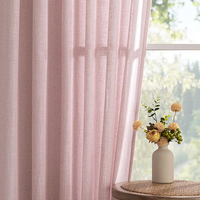 MYSKY HOME Pink Sheer Curtains for Girls Bedroom 84 Inches Long Girl Curtain Kids Nursery Window Drapes Living Room Semi Sheer Light Filtering Soft Home Decor Back Tab, 50" x 84", Light Pink, 2 Panels