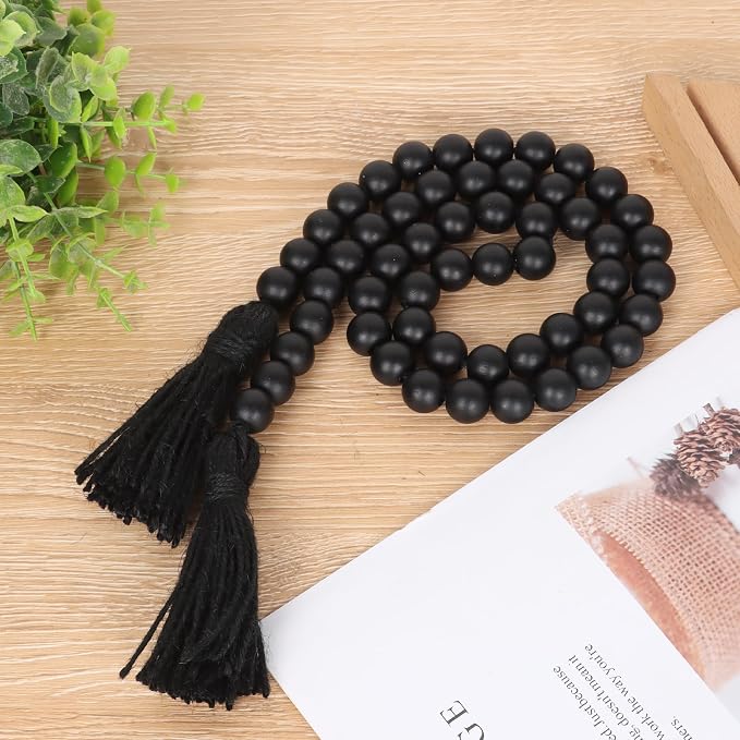 RAMIRABI Wood Beads Garland with Tassels, 39in Black Beads Home Decor